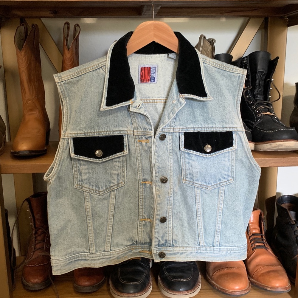 Vintage 90s Denim Vest with velvet accents